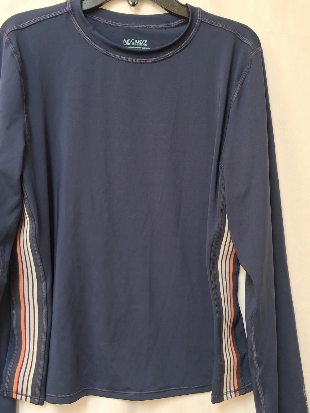 Carve Designs Kids Navy Blue Long Sleeve Rash Guard Side Stripe Swim Top M